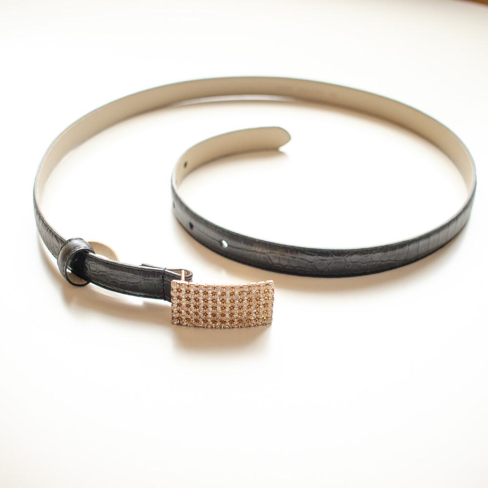 Black Crocodile Embossed Skinny Belt